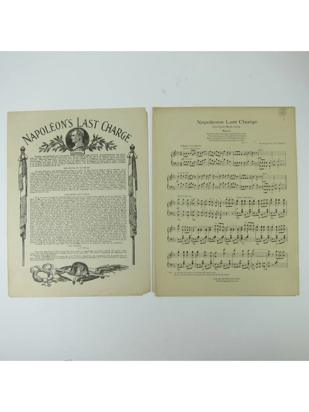 Sheet Music Napoleon's Last Charge Waterloo Edward Ellis E.T. Paull Antique 1910